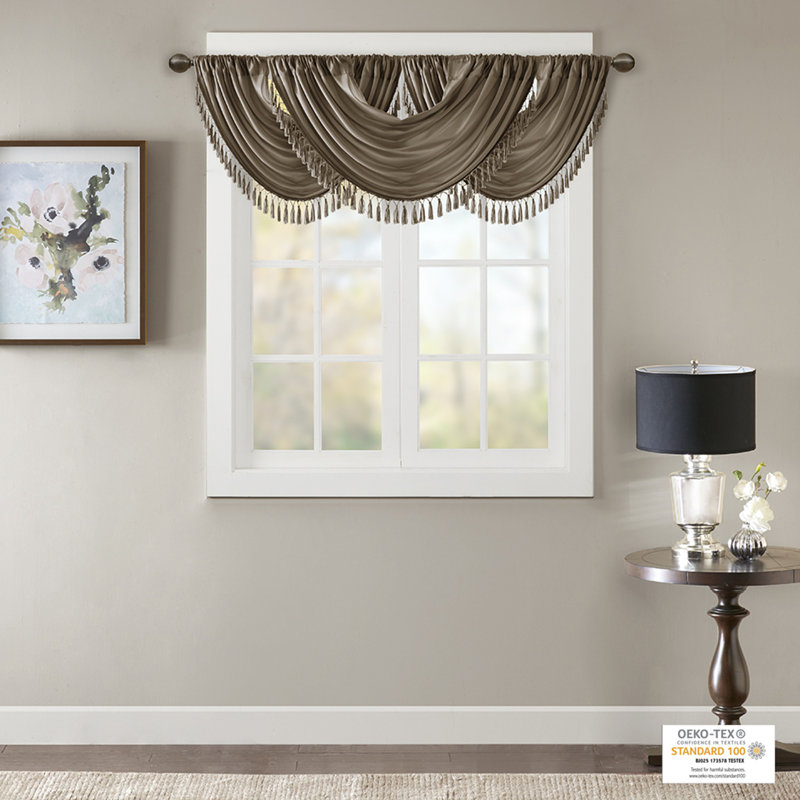 Bronze Faux Silk Waterfall Valance with Tassel Trim
