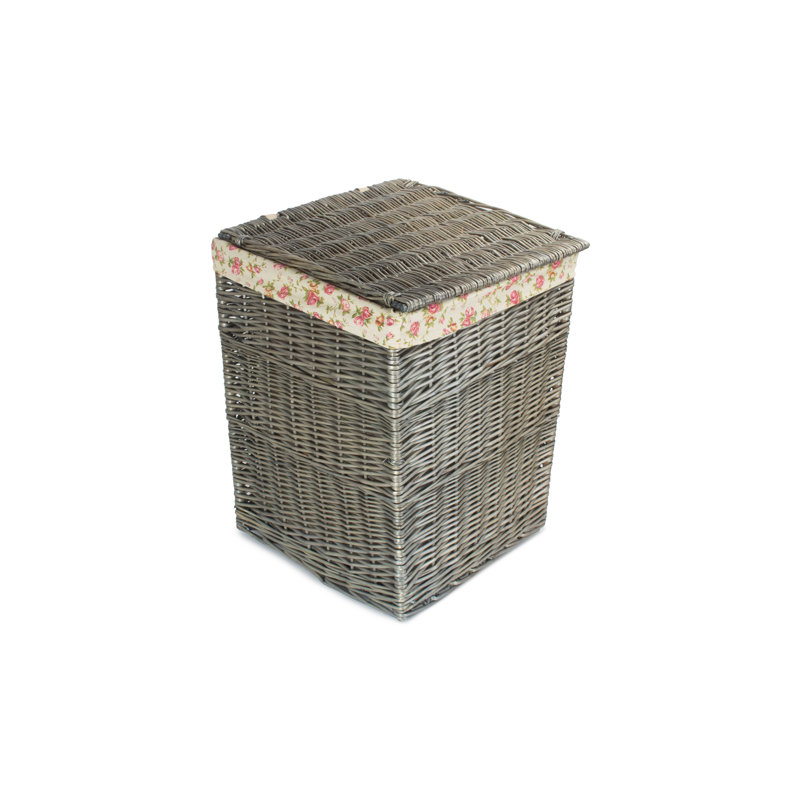 Wicker Antique Wash Laundry Bin with Garden Rose Lining, Large