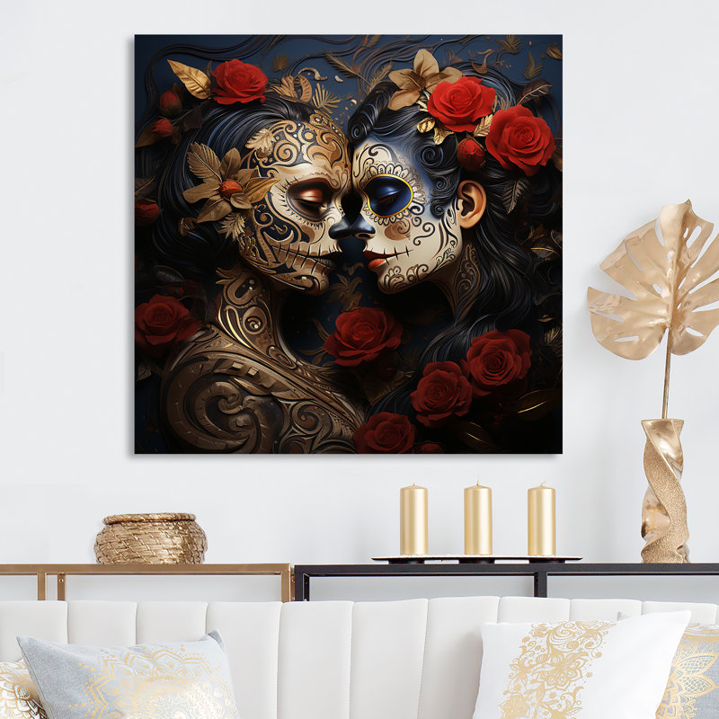 Roses, jour des morts, Portrait mexicain I - art mural mexicain en métal, H 36 po x l 36 po x P 1,5 po