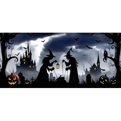 Décorations d'Halloween pour porte de garage 7 x 16 pi, avec crochet et cordes magnétiques pour une installation facile, grande toile de fond pour porte de garage pour 2 voitures