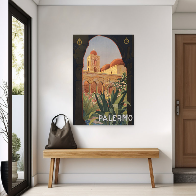Palermo Colorful Retro Vintage Architecture City Wall Art Print, 152.4cm H x 101.6cm W