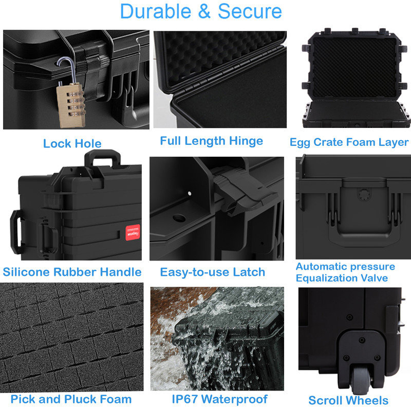 Étui rigide imperméable 32 x 25 x 18 po, étui à roulettes pour équipement avec roulettes, mousse personnalisable, pour électronique, outil, appareil photo, lentilles, caméscope, drone, IP67, antichoc, intérieur 25,8 po x 19,2 po x 15,1 po