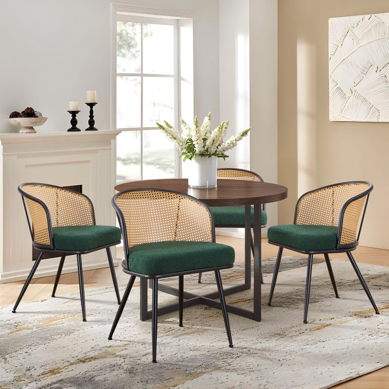 Chaises de salle à manger rembourrées de 19,3 po de hauteur avec structure en métal noir et dossier Cane, Jade, 2