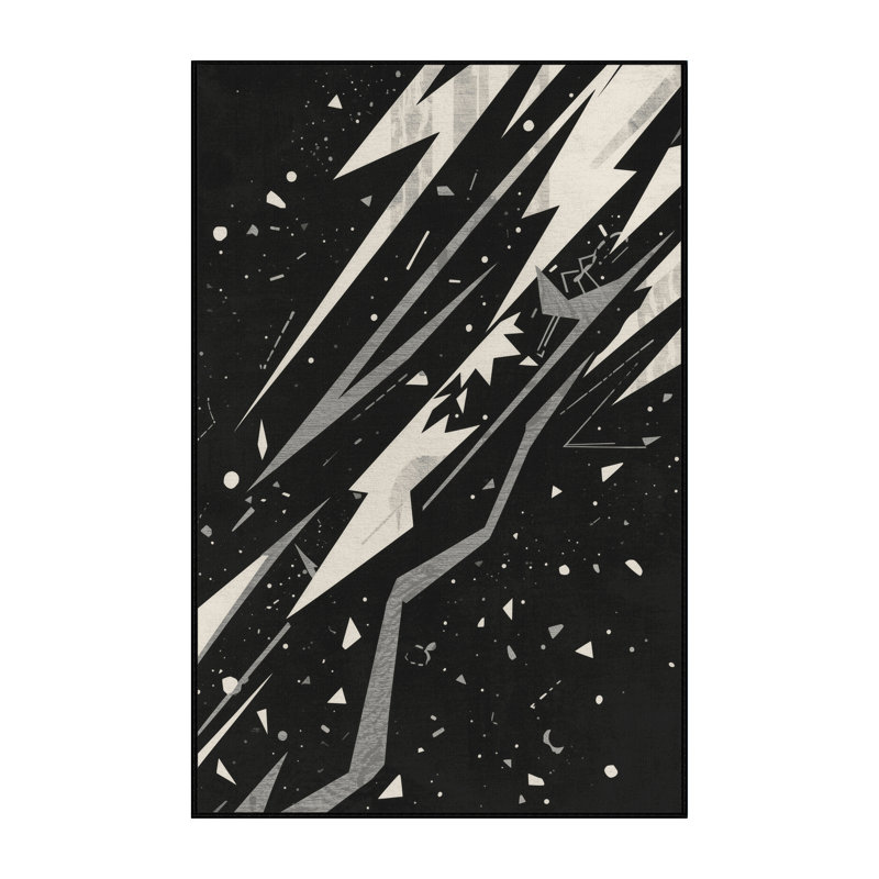 Tapis gris à motif abstrait lavable à la machine à motif abstrait Ragnarok de Flemington, 5 x 8