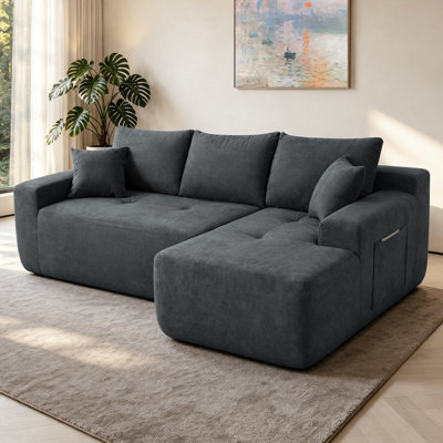 85" L-Shaped Cotton Linen Cloud Sectional Sofa