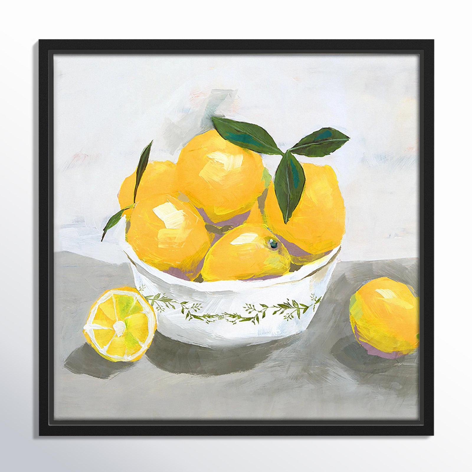 Hayons "Lemons" Painting by Isabelle Z, Black Framed Canvas, 13.5" H x 13.5" W x 2" D