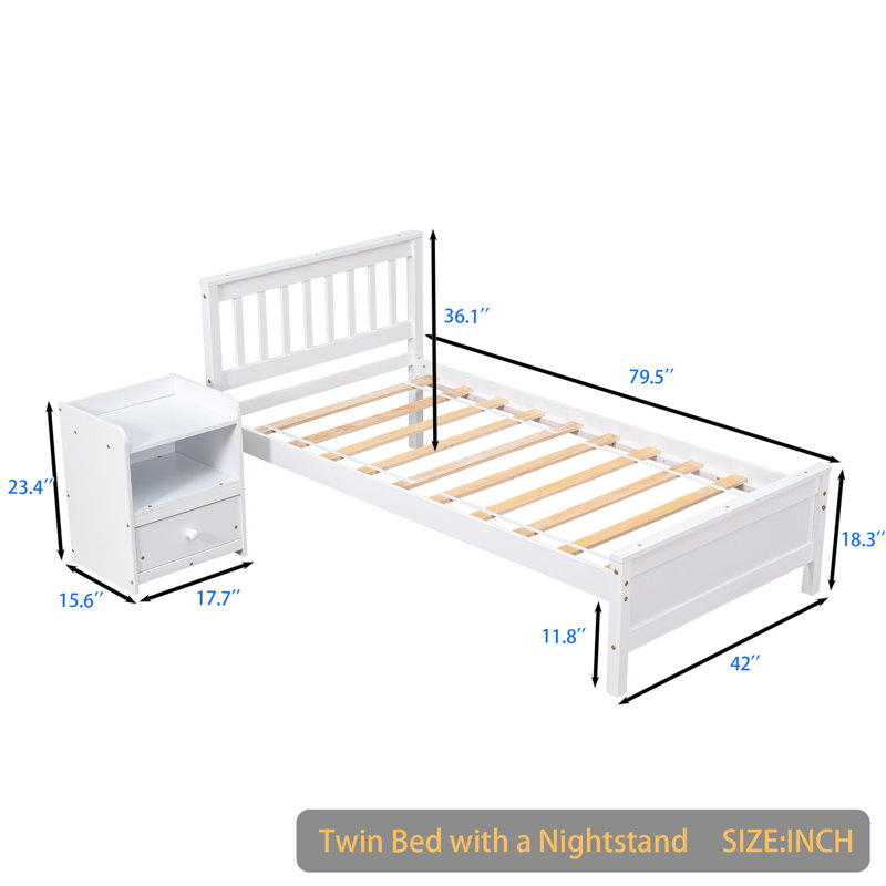 Cadre de lit simple Bracho 36,1 po, Simple, Blanc