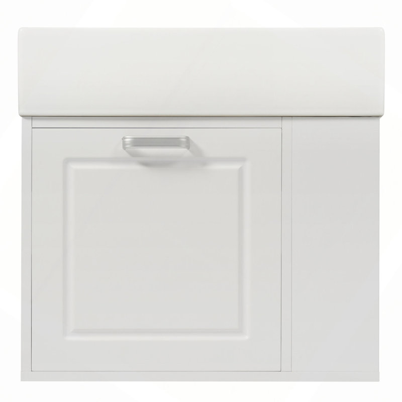 Meuble-lavabo mural 21,8 po avec lavabo, armoire flottante murale, grand tiroir, tablette réglable, porte-papier hygiénique, système de fermeture en douceur