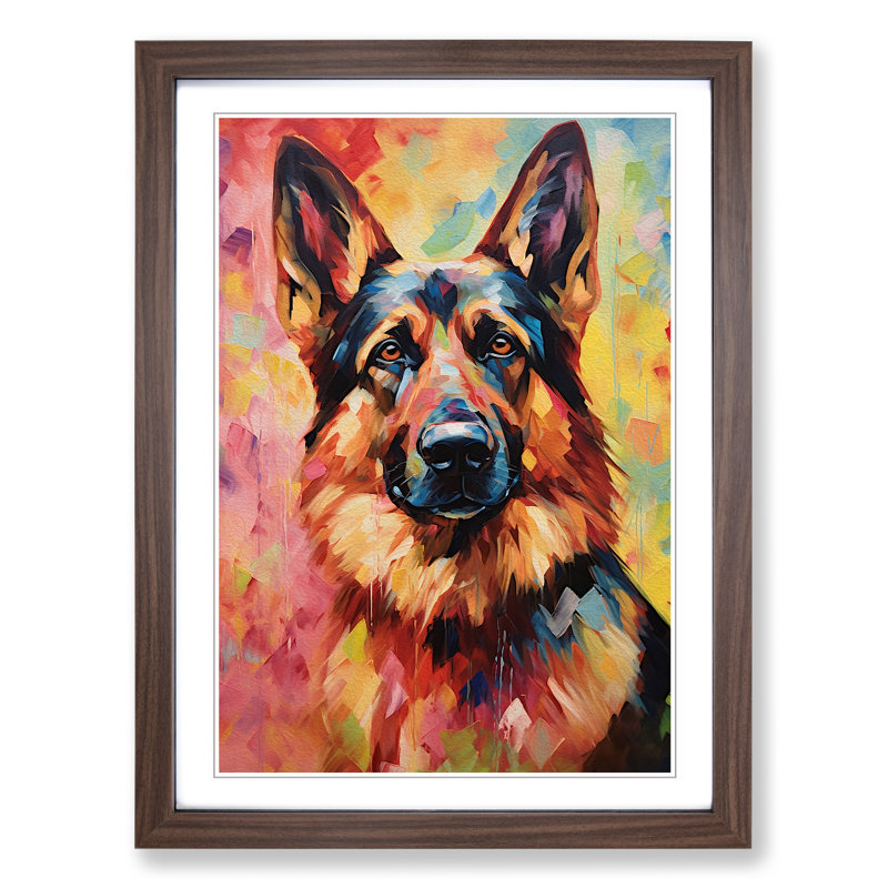 German Shepherd Impressionism - Framed Print, Walnut Framed, 46cm H x 34cm W