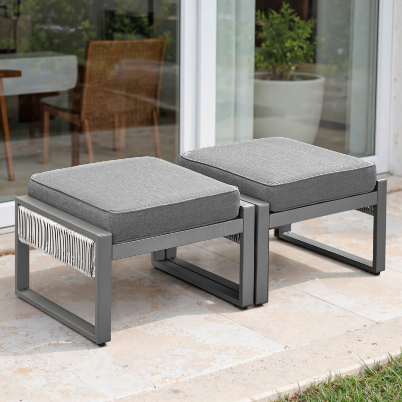 Repose-pieds d'extérieur avec coussin Sunbrella® Trinie, Gris clair