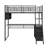 Modern Metal Loft Bed With Integrated LED Lighting, Study Table, And Quad Storage Shelves-947017277