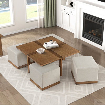 Ensemble de tables basses contemporaines carrées avec 4 tabourets revêtus de brun
