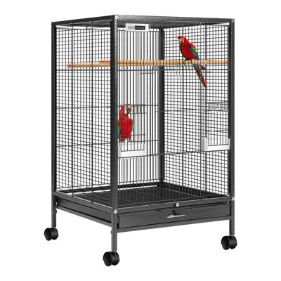 Zora 30.3'' Wrought Iron Flat Top Flight Cage with Wheels