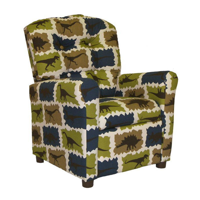 Kids 13.5'' Recliner Chair and Ottoman, Rex Stellar Blue / Natural
