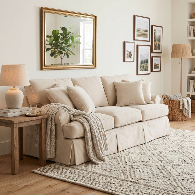 Pike 85" Rolled Arm Slipcovered Sofa with Reversible Cushions, Tan