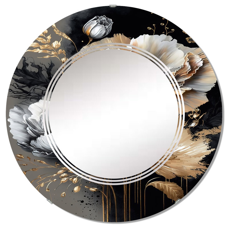 Miroir mural floral à motif floral doré IV de Prajin, 32 po x 32 po