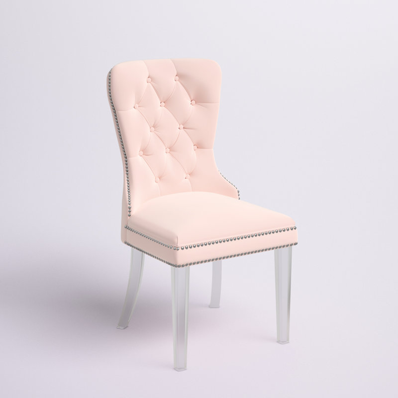 Chaise Parson rembourrée et capitonnée, Velours rose pétale