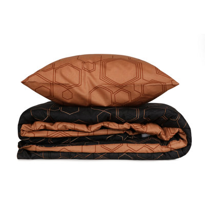 100% Cotton Ranforce Quilt Cover Set, Copper & Black | 79.0 x 79.0 inches Duvet Cover & 31.5 x 31.5 inches Pillowcases (2) | Reactive Printing, Machine Washable, Button & Envelope Closure, Soft & Durable