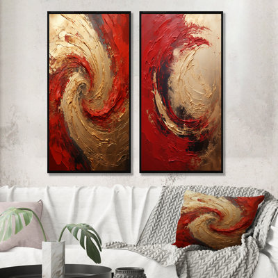 «Red Gold Fusion Spiral», ensemble de 2 reproductions d'art sur toile