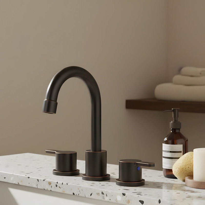 Robinet de lavabo de salle de bain polyvalent avec deux poignées en métal, Bronze huilé, bronze