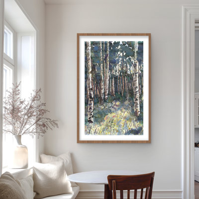 Birches - Green Seasons, reproduction encadrée avec passe-partout pour la décoration intérieure