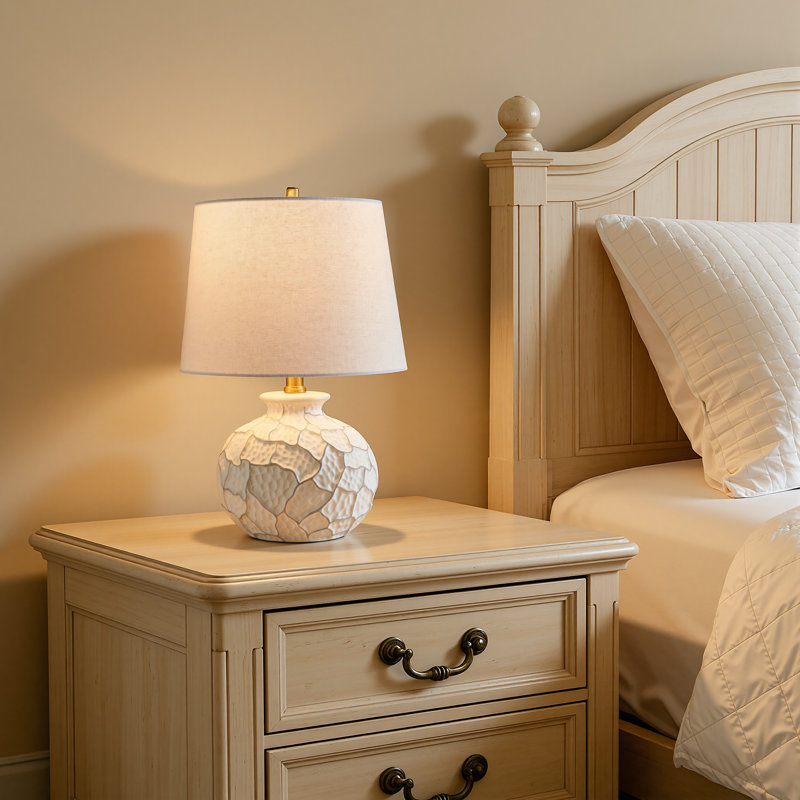 Lampe de table en céramique avec abat-jour en lin blanc Costal