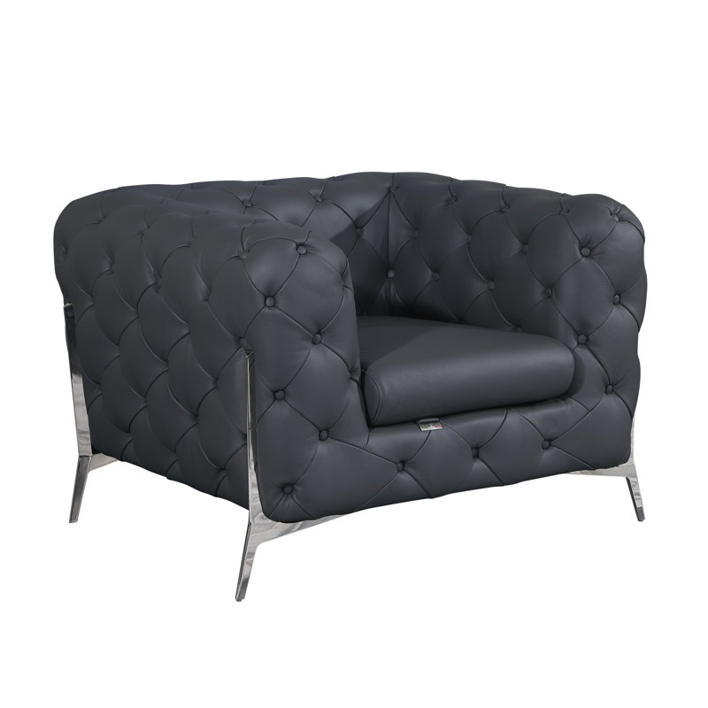 Chaise en cuir grainé Ehrika, Cuir véritable gris foncé