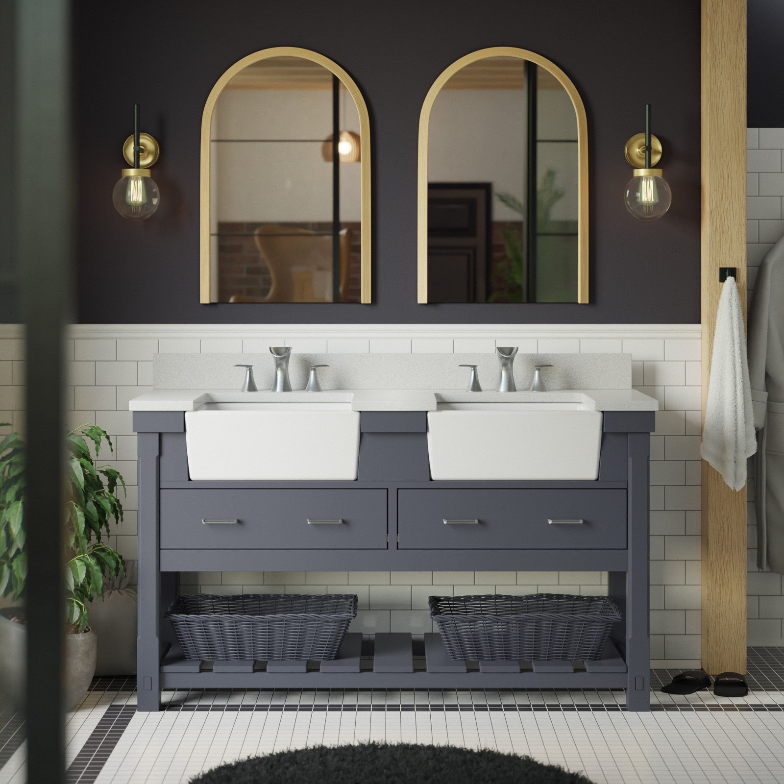 Hitton 60'' Double Bathroom Vanity, Marine Gray, Quartz