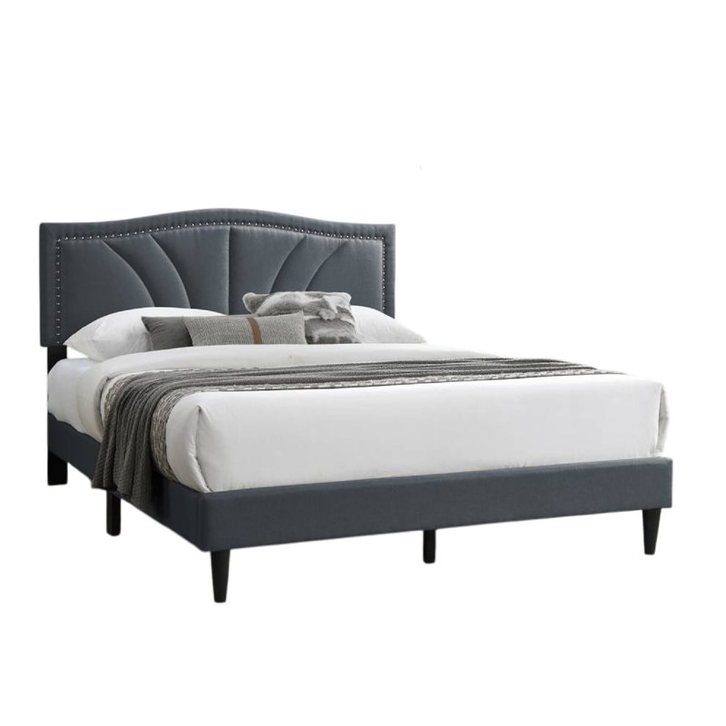 Lit Reo, tête de lit tapissier courbée, Gris anthracite, Grand