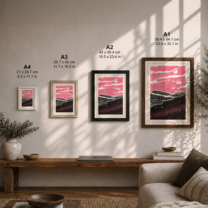 Nocturne Landscape Japandi - Framed Print, Black, A3 - 42.0 x 29.7 cm