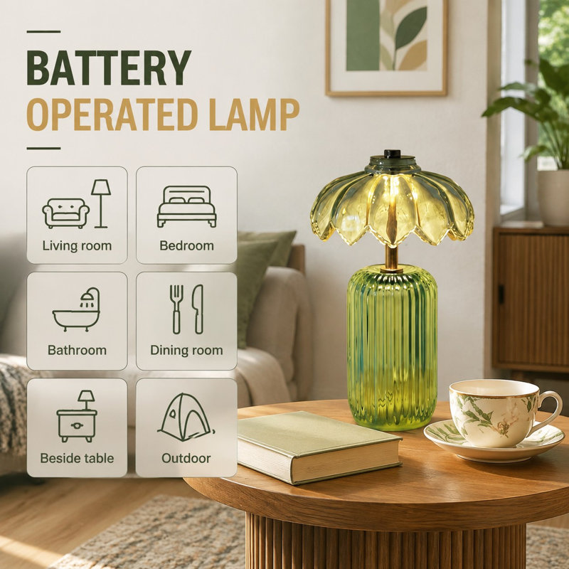 Small Green Cordless Lamp with Battery Operation and a Timer