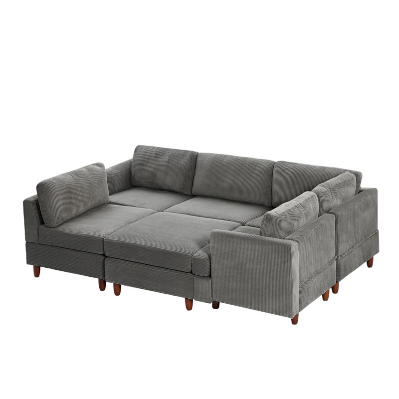 Canapé modulaire moderne, canapé-lit 6 places, Velours côtelé gris