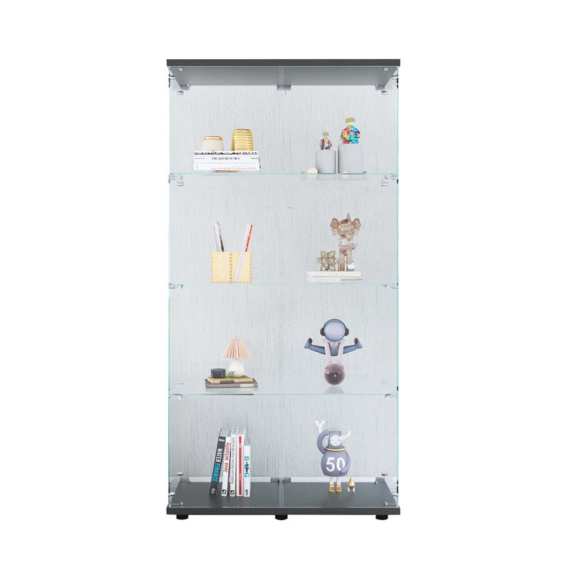 Two-Door Glass Display Cabinet 4 Shelves With Door, Floor Standing Curio Bookshelf For Living Room Bedroom Office,  64.7"*31.7"*14.3"