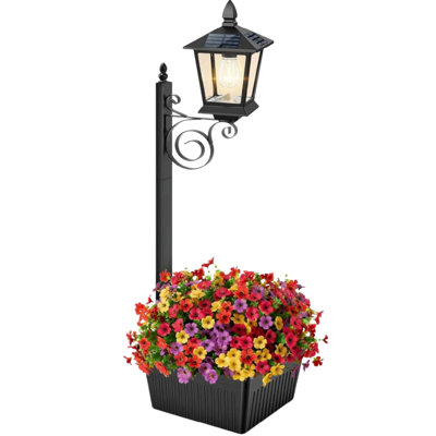 Solar Lamp Post Light with Planter, 2-in-1 Outdoor Metal Pole Light, Waterproof Freestanding Flower Pot for Yard, Patio, Front Door