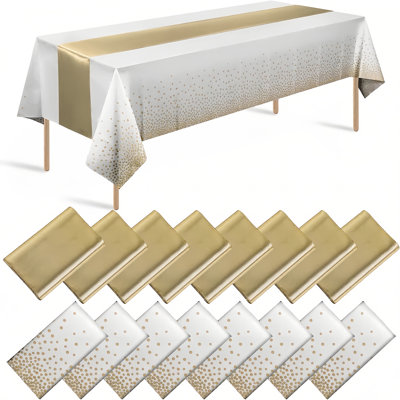 Ensemble de 16 nappes et chemins de table en satin, 54 x 108 et 12 x 108 pouces, jetables, or et blanc, décoration pour fêtes et mariages