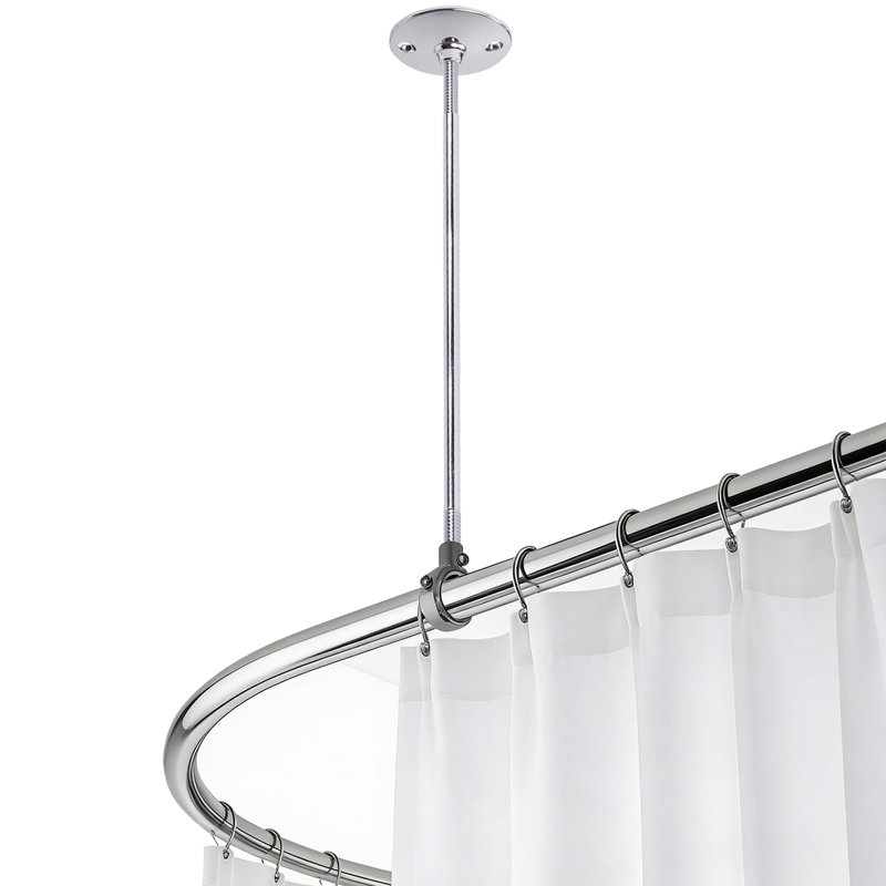 36" Shower Rod with Ceiling Support, Metal Shower Curtain Rod, Chrome Plated Finish, 36"