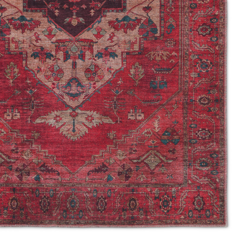 Beesley Machine Washable Red/Brown Rug, Rectangle 7'10" x 10'
