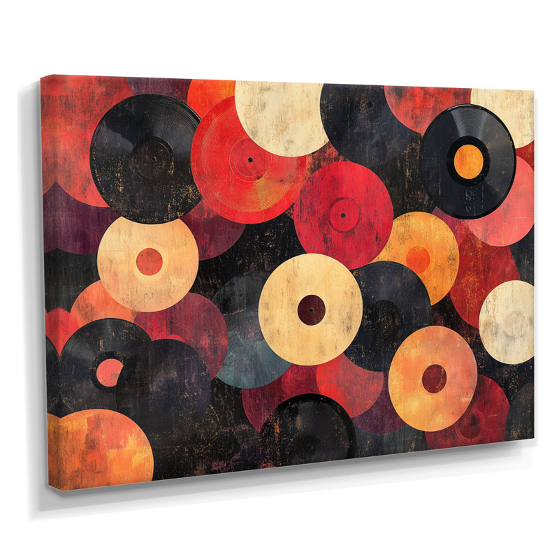 Disque de vinyle, art mural, décor coloré Pop Art, Dejahnae, H 30 po x l 40 po, Toile tendue