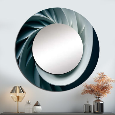 Turquoise coquille spirale de poisson coquillage - grand miroir Nautilus, miroir mural décoratif rond moderne, impression d'art en métal