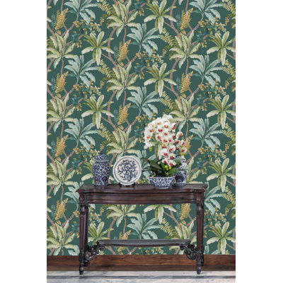 Sage/coral Serene Tropical Oasis Print Non Woven Non-pasted Textured Wallpaper 57 Sq. Ft.