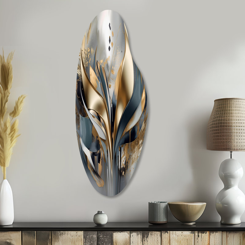 Abstract Shapes And Lines IV - Abstract Marble Curved Shape Irregular Metal Wall Decor, 38" H x 15" W x 1" D