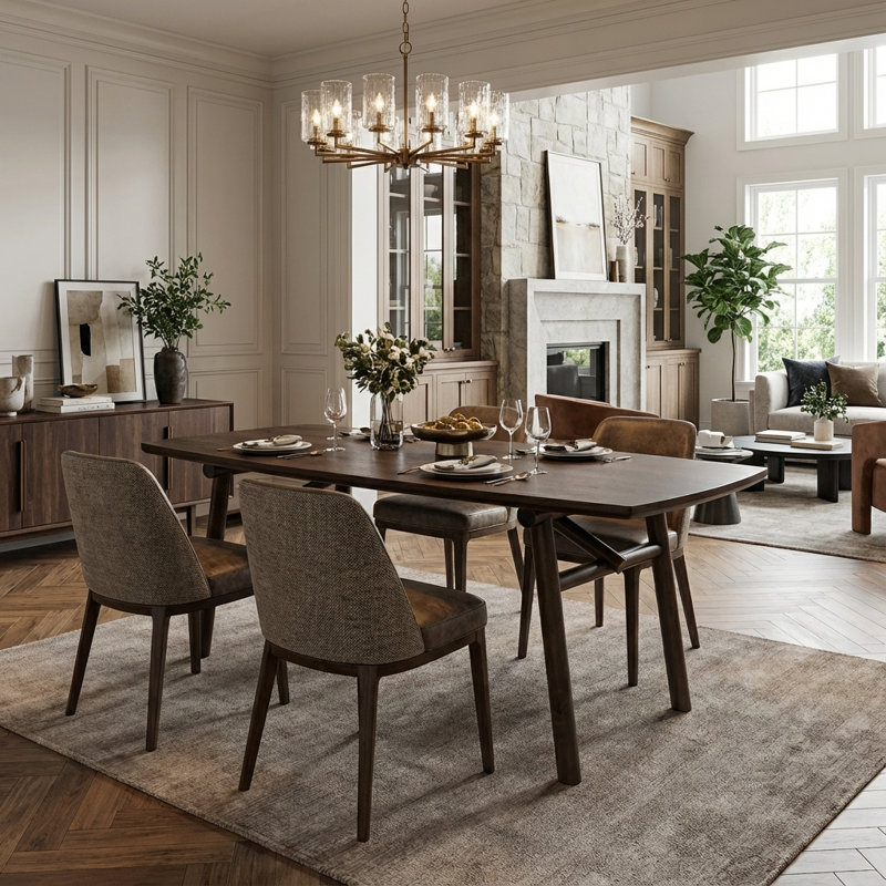 71" Modern Farmhouse Dining Table with Curved Edge and Solid Wood Top For Kitchen Dining Room, Walnut