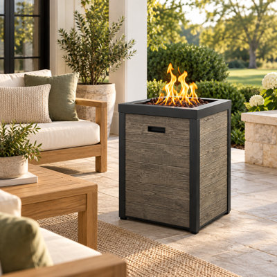 Foyer d'extérieur au propane de 25 po H 40 000 BTU avec panneaux latéraux Terrafab, pierres de lave et couvercle en acier