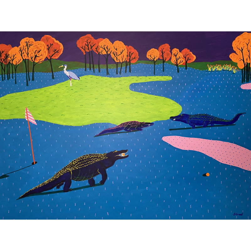 «Have a Good Round» par Sue Graef - peinture encadrée, Papier avec cadre noir, H 17,25 po x l 21,25 po