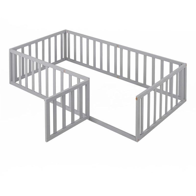 Wood Daybed Frame With Fence, Gray, Twin