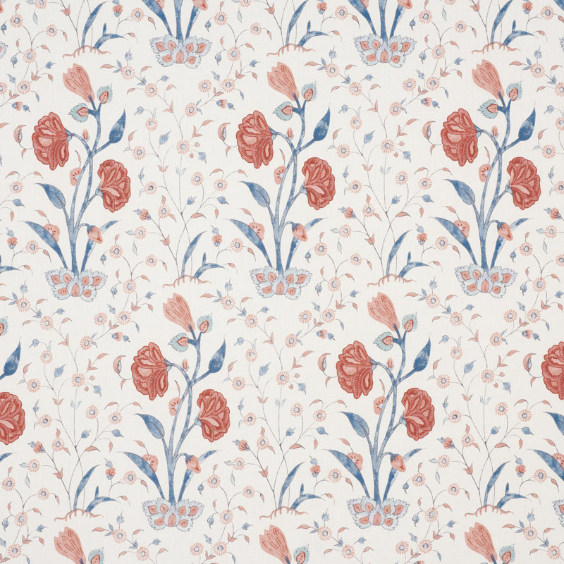 Khilana Floral Fabric, Delft/Rose