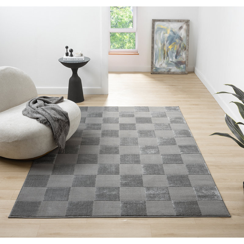 Bezore Modern Indoor Living Room Area Rug Embossed Cut-Shrink Pile with Metallic Sheen Jute Backing Living Room - Bedroom Hallway Carpet Grid Grey