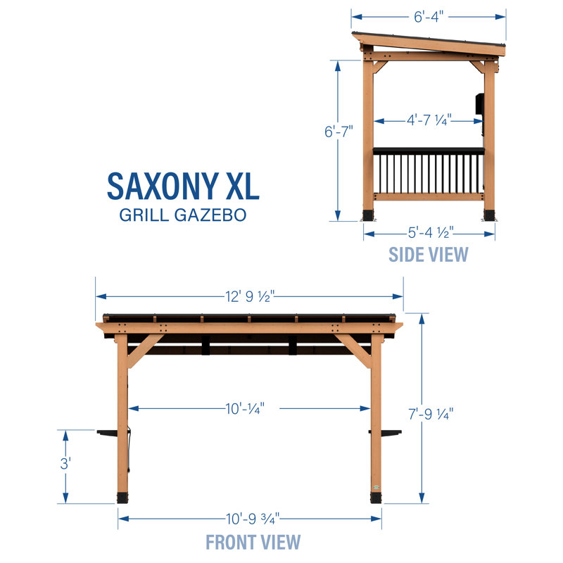 Saxony XL Cedar and Black Steel Grill Gazebo