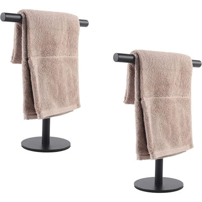 Bathroom Hand Towel Holder Stand，T-Shape Hand Towel Holder Stand SUS304 Stainless Steel Matte Black For Bathroom，Kitchen Or Vanity Countertop(2 Pack)