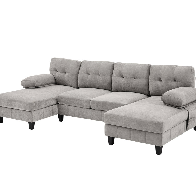 Grey Chenille U-Shaped Sectional Couch With Dual Chaise Lounges, Storage Spaces And Armrest Pillows For Living Room Comfort Zone Furniture Setup